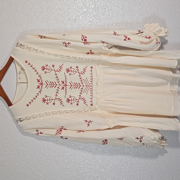 entro Tops - Entro Embroidered Cream and Red Women's  Boho Top